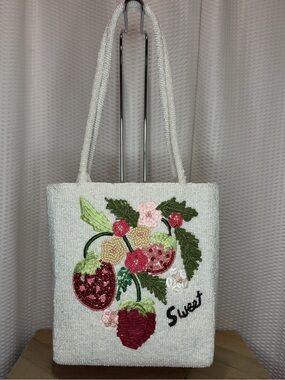 Viral Beaded White Strawberry Tote Bag with Floral Embroidery …Tjmaxx & Marshall